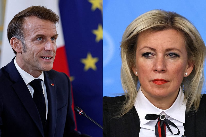 Emmanuel Macron i Marija Zaharova (Foto: EPA-EFE)