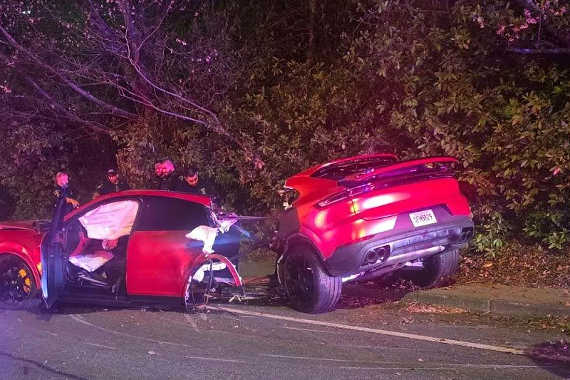 Porsche Cayenne split in half after a violent impact with a tree, driver "walked away"