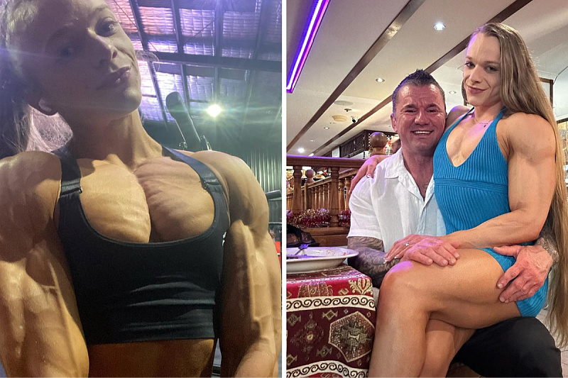 Photos of an Australian bodybuilder with her husband are a hit online, she is physically stronger than him.
