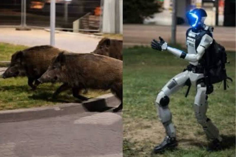 A scene straight out of a movie: In Warsaw, a humanoid robot chased wild boars.