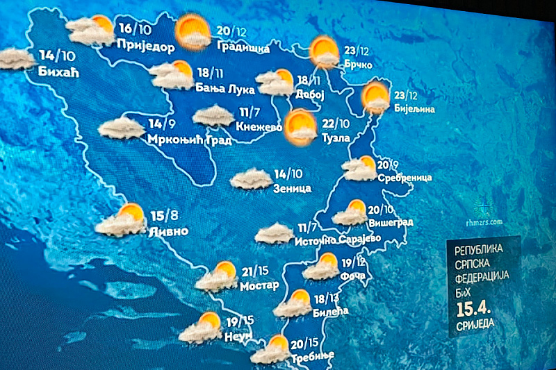 In the RTRS weather forecast and without fog, Sarajevo "disappeared," the country's capital replaced by East Sarajevo.