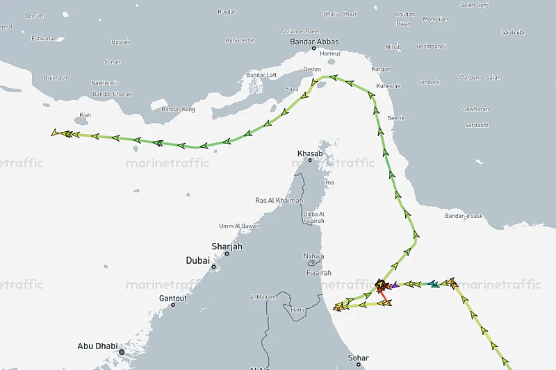 In the Persian Gulf, a so-called "zombie ship" has been identified: Its last recorded position was near the Strait of Hormuz.