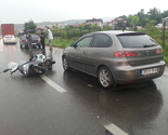 Sudar dva automobila i motocikla na Stupu