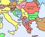 Mapa evropskih zemalja s doslovnim prevodom njihovih kineskih imena