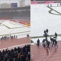 Snijeg zatrpao stadion uoči derbija: Pogledajte šta su navijači uradili za nekoliko minuta