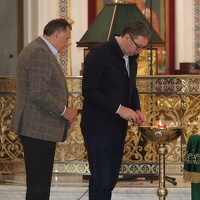 Dodika i Vučića u hramu Svetog Save patrijarh "blagoslovio za borbu" protiv rezolucije o Srebrenici