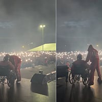 American rapper Offset returned to performing just six days after being wounded in a shooting, arriving in a wheelchair.