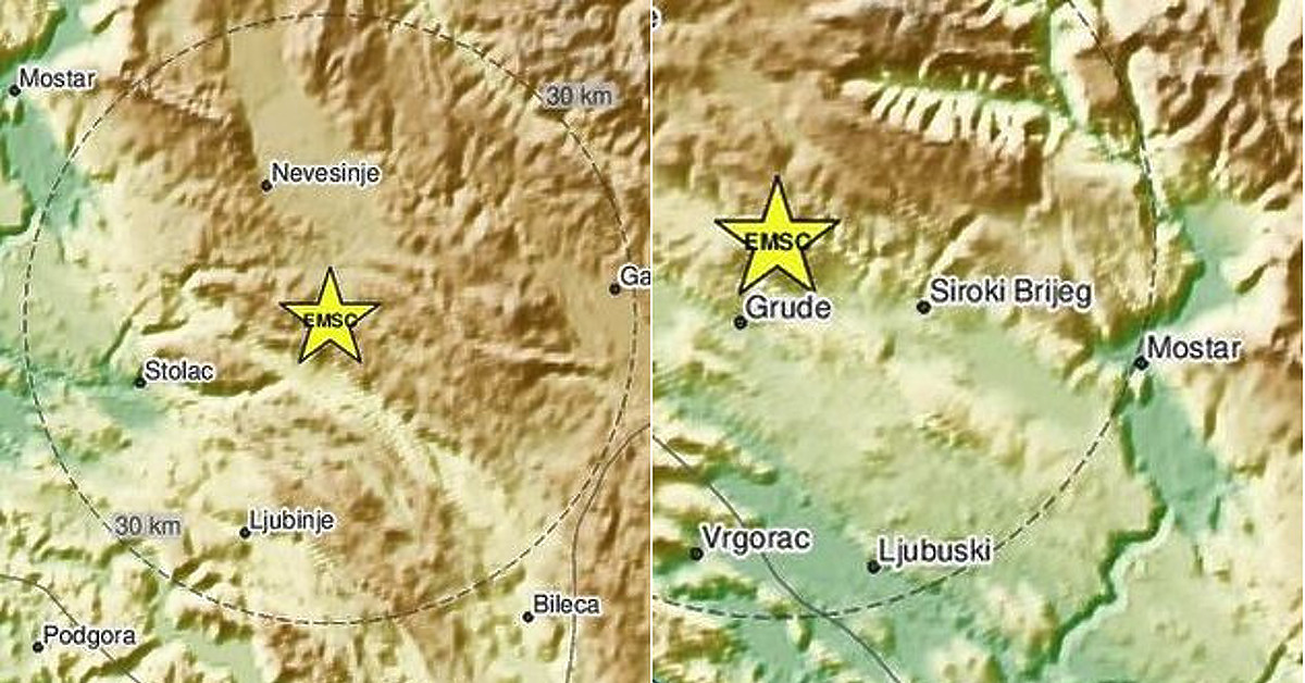 Dva zemljotresa pogodila Hercegovinu, oba magnitude iznad tri stepena