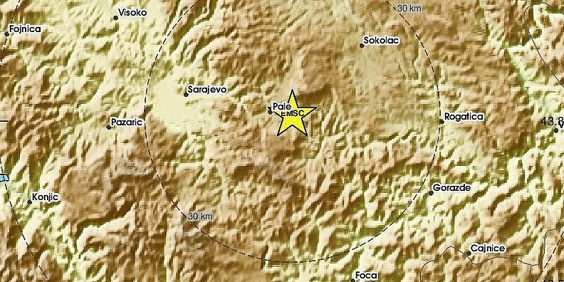 Zemljotres registrovan kod Sarajeva, najviše se osjetio na Palama
