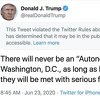 Twitter postavio upozorenje na tvit Donalda Trumpa: Predstavlja prijetnju određenoj grupi